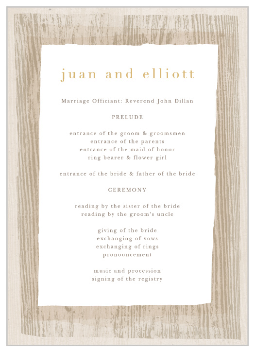 Walk family and friends through each step of your ceremony with our Wood Collage Wedding Programs.