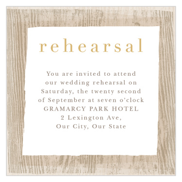 Bring family and friends together to practice the night before your wedding with our Wood Collage Rehearsal Cards.