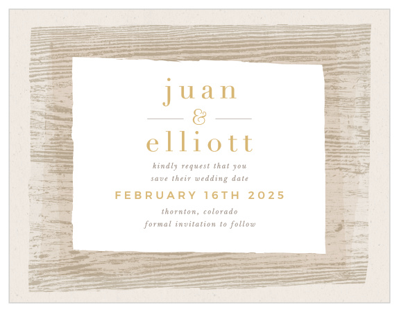 Family and friends are sure to mark their calendars for your wedding date with our Wood Collage Save the Date Cards.
