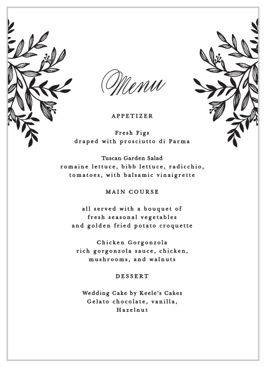 The Pen Drawn Wedding Menus are a modern way to display your menu courses for your guests.