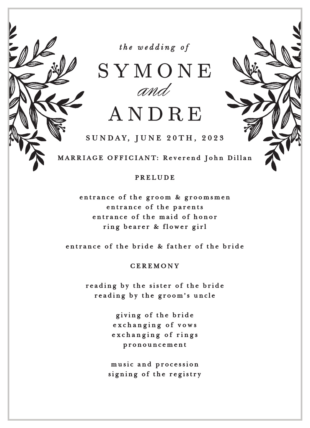 Pen Drawn Wedding Programs