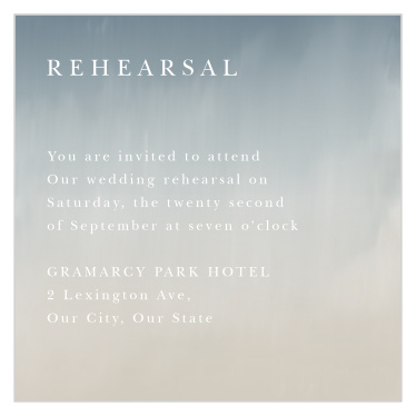 Practice makes perfect! Gather family and friends together the night before your wedding with our Soft Mist Rehearsal Cards.