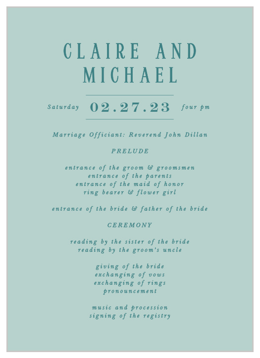 The Formal Charm Wedding Programs are a beautiful way to inform your guests of the order of events.