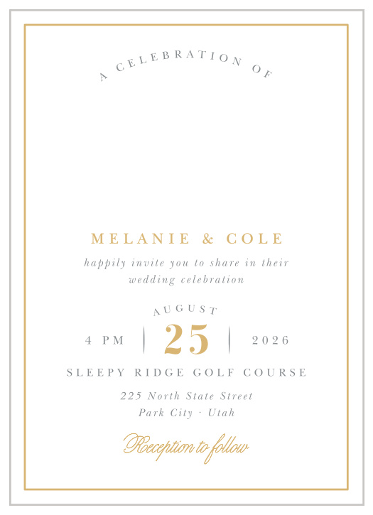 Bring your family and friends together to celebrate your big day with our Completely Centered Wedding Invitations.