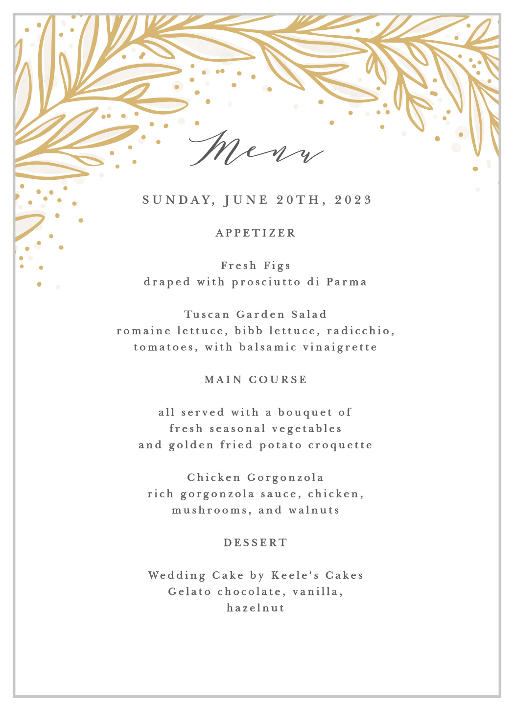 Draped Leaves Wedding Menus by Basic Invite