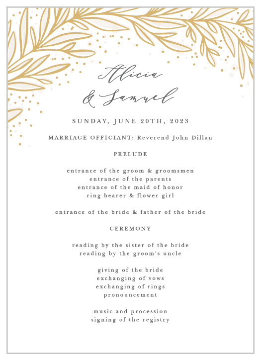 Our Draped Leaves Wedding Programs walk family and friends through your wedding ceremony.