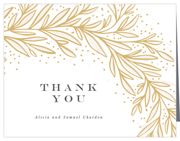 The presence and support of loved ones on your special day meant a lot to you, show them your appreciation with our Draped Leaves Wedding Thank You Cards. 