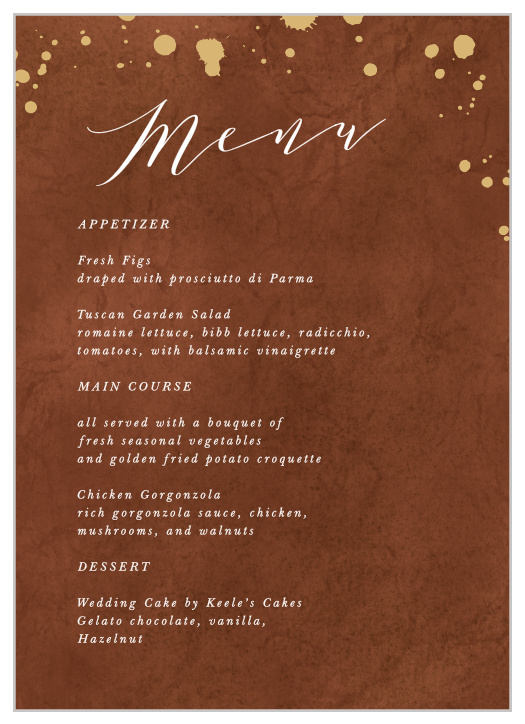 This earthy, organic design features timeless fonts and gold foil sprinkled over a textured background.