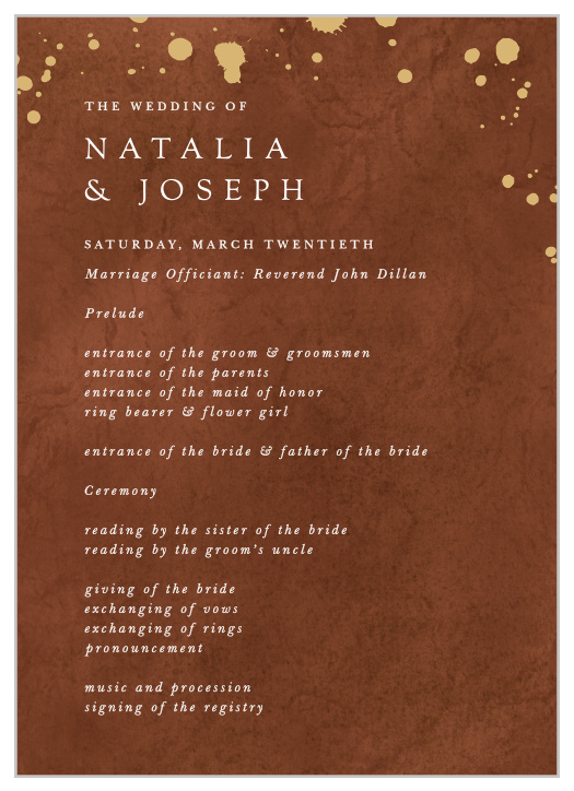 Set the stage for your wedding with our Painted Stone Wedding Programs.