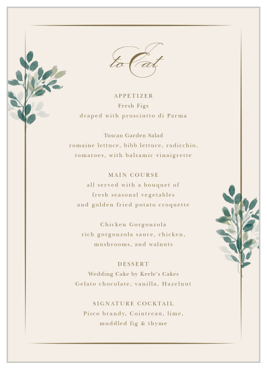 The Hanging Canopy Wedding Menus match the rest of the invitation suite perfectly.