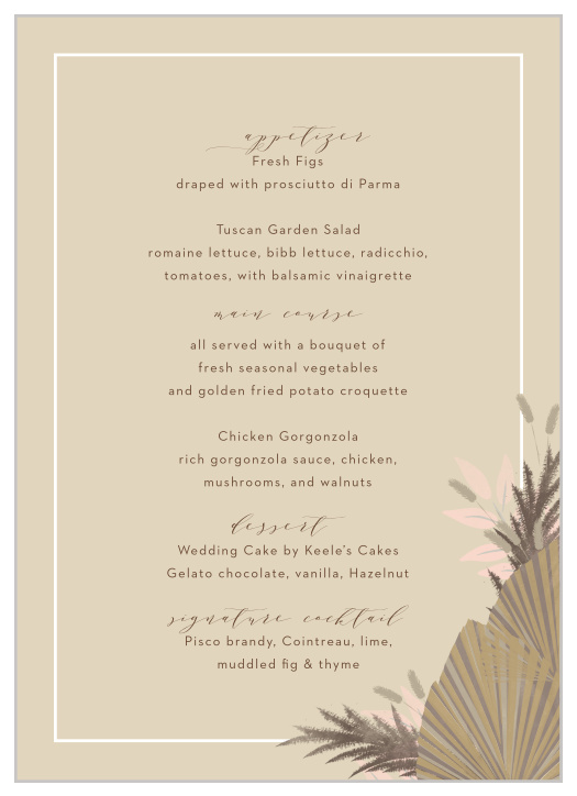 The Dried Foliage Wedding Menus match the rest of the invitation suite perfectly.