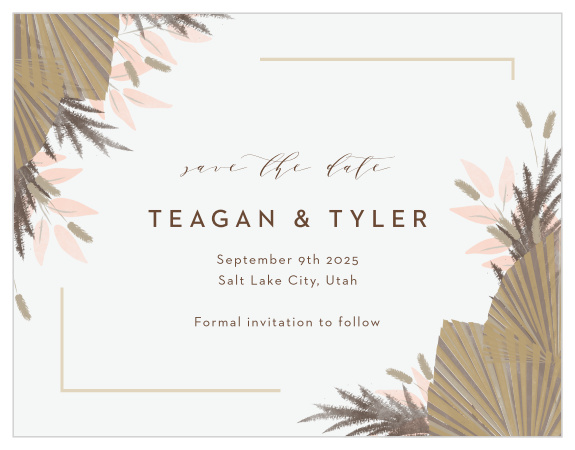 Mark a spot on everyone's calendar with our Dried Foliage Save the Date Cards.