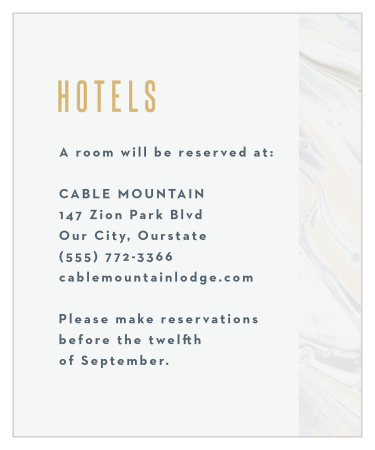 Make traveling easier for your guests with our Marbled Shell Accommodation Cards.