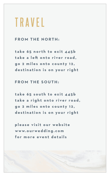Keep your guests from getting lost with our Marbled Shell Direction Cards. 