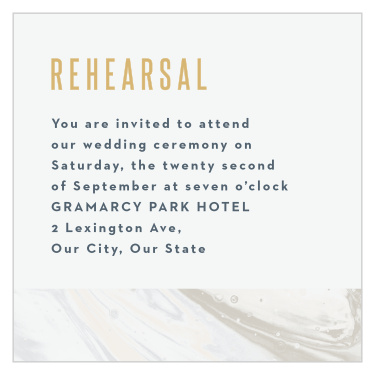 Make sure everything goes smoothly on the big day with our Marbled Shell Rehearsal Cards.