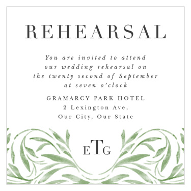 Gather family and friends together the night before your wedding with our Engraved Elegance Rehearsal Cards.