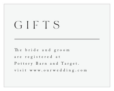 Inform family and friends where you have registered for wedding gifts with our Minimal Magnifique Registry Cards.