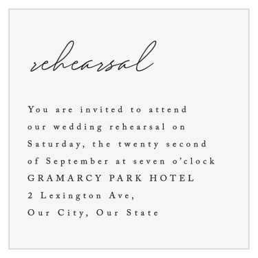 Gather family and friends together the night before your wedding with our Minimal Magnifique Rehearsal Cards to ensure everything goes smoothly.