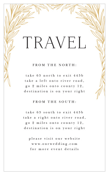 Our Leafy Laurel Direction Cards will help family and friends find your wedding venue with ease.