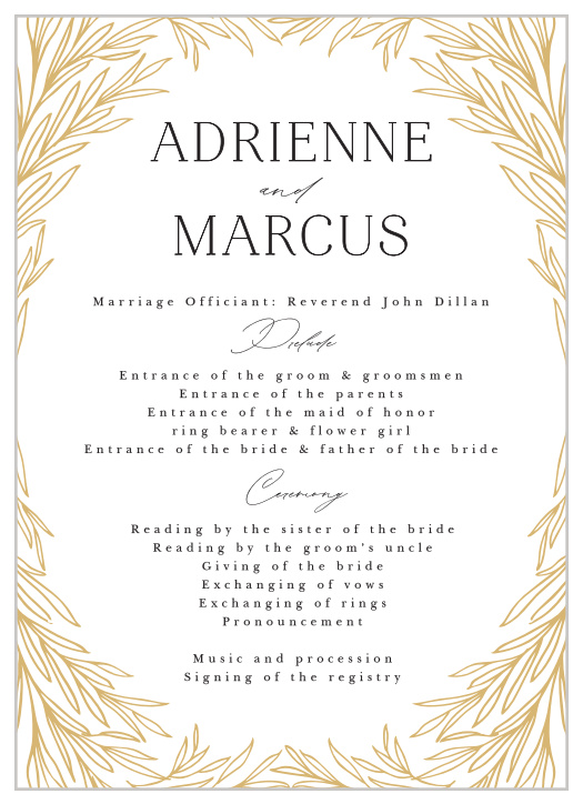 Keep family and friends up-to-date throughout your ceremony with our Leafy Laurel Wedding Programs.