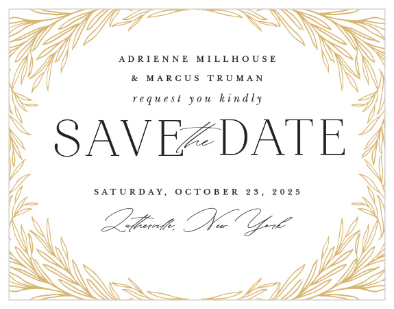 Make sure family and friends mark their calendars for your special day with our Leafy Laurel Save the Date Magnets.