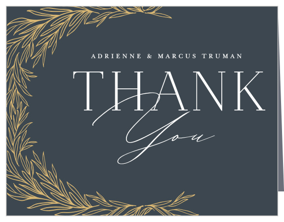 Our Leafy Laurel Wedding Thank You Cards send your appreciation for the support of family and friends on your big day.