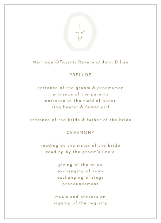 Make sure everyone is on the same page with our Composed Canvas Wedding Programs.