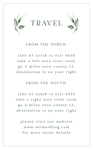 Our Verdant Vine Direction Cards help family and friends on their way to your wedding venue.