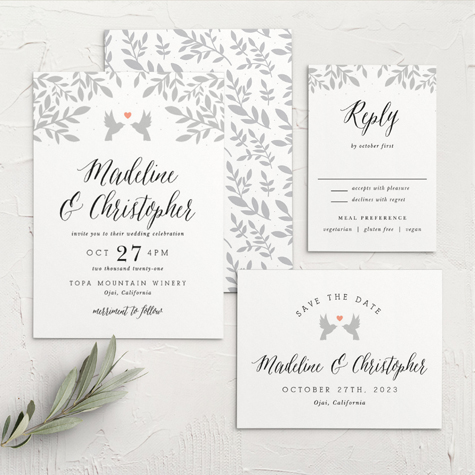 Whimsical Love Birds Portrait Wedding Invitations
