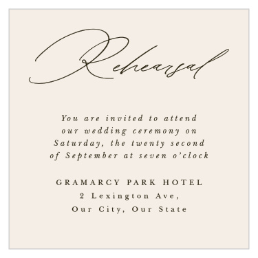 Our Hidden Garden Rehearsal Cards gather family and friends together the night before your wedding to practice!