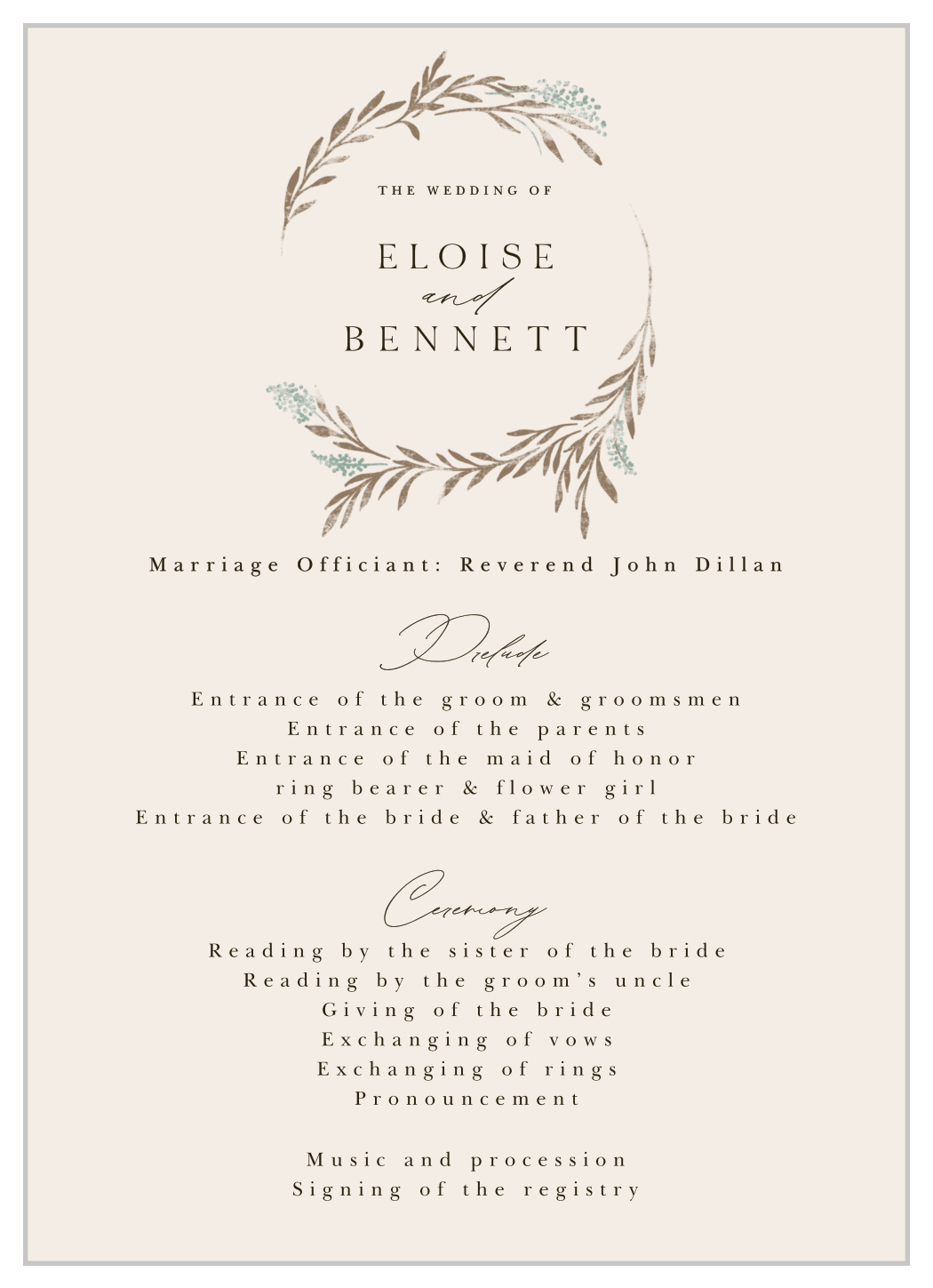 Hidden Garden Wedding Programs