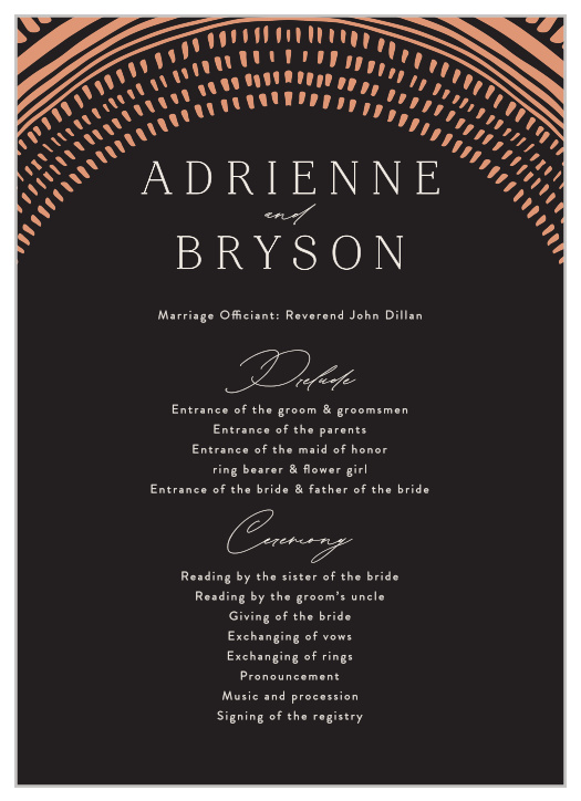 Set the stage and make sure everyone is on the same page on your wedding day with our Boho Radiance Wedding Programs.