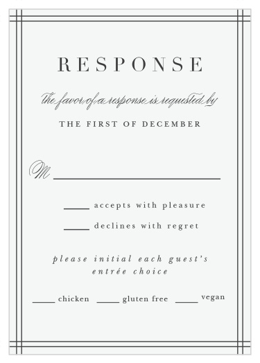 Gather a headcount of every friend and family member that plans to attend your wedding with our Classical Statement Response Cards.