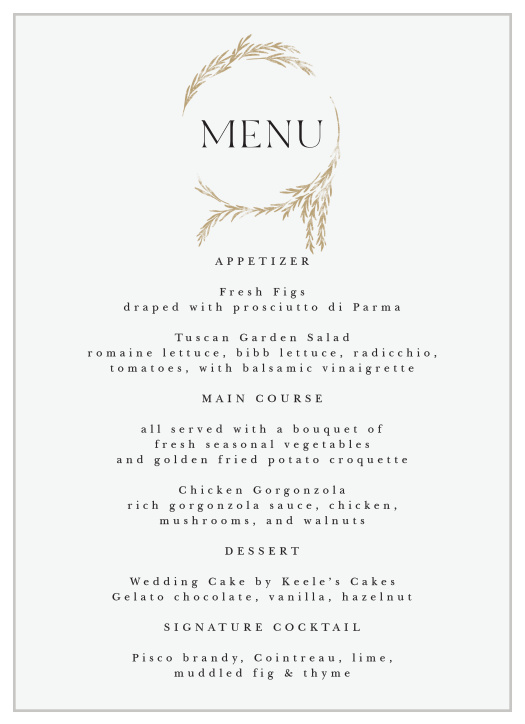 Create your dream dining experience with our Looking Glass Wedding Menus that match the rest of the Looking Glass invitation suite perfectly.