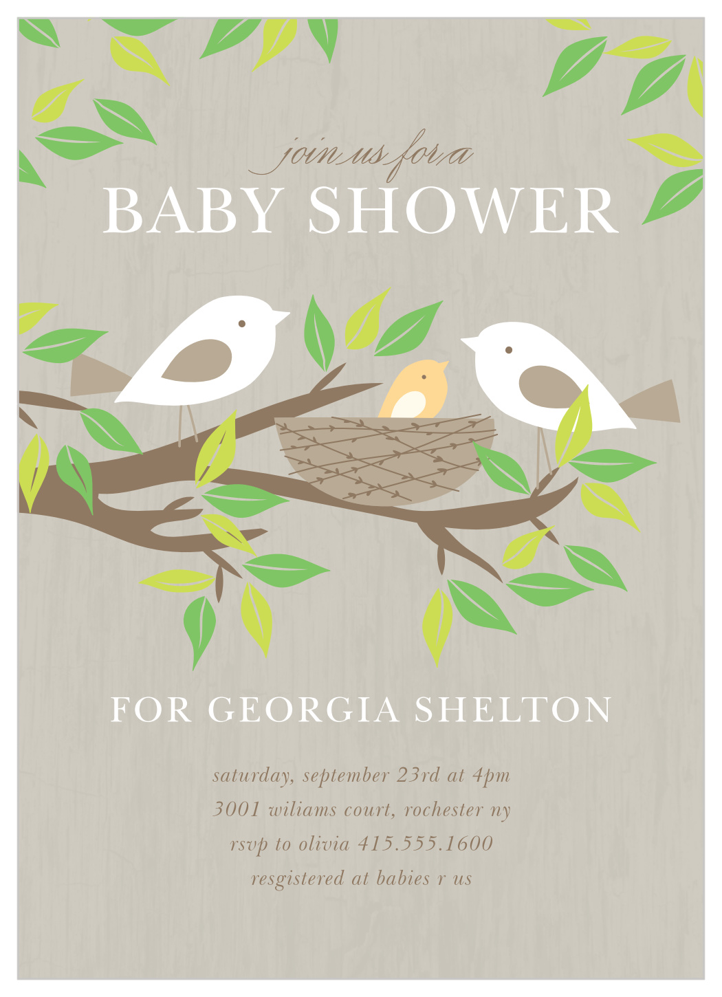 Birds & Banners Baby Shower Invitations