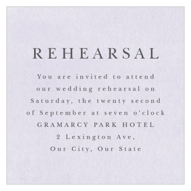 Gather family and friends together to practice the night before your wedding with our Watercolor Layers Rehearsal Cards.