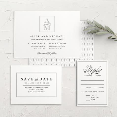 Monogram Square Landscape Wedding Invitations