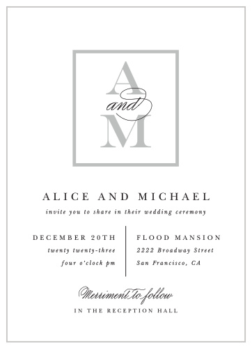 Monogram Square Portrait Wedding Invitations