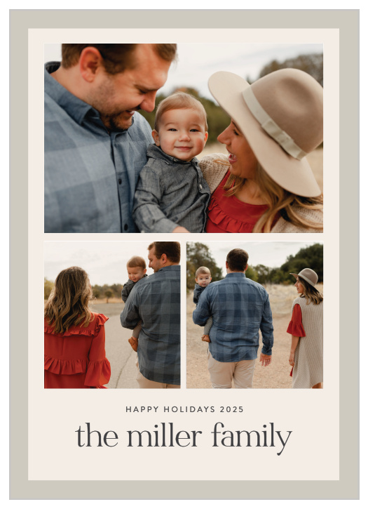 Show off your newest family member to loved ones this season with our Baby Makes Three Holiday Cards.