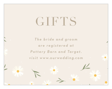 Our Falling Daisies Wedding Registry Cards will emphasize your registry and help your guests know what you need. 