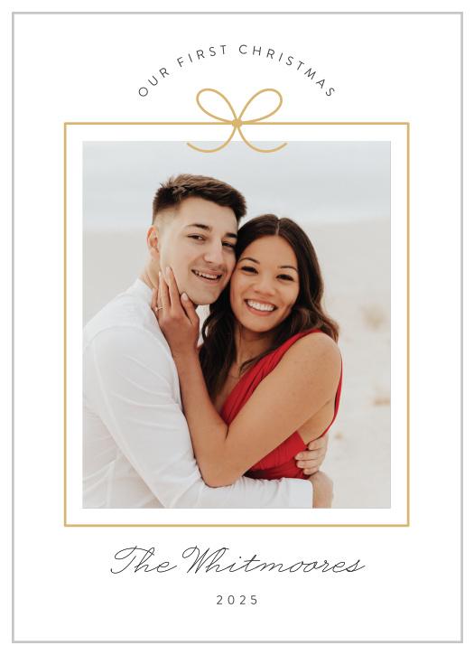 Spread your festive cheer together as newlyweds with our Christmas Bow Christmas Cards.