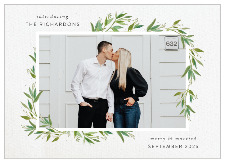 Spread the festive cheer to family and friends together as newlyweds with our Farmhouse Foliage Holiday Cards.