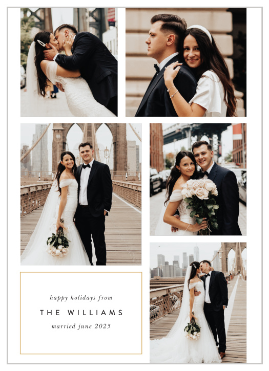 Our Photo Frame Holiday Cards spread the festive cheer as newlyweds to family and friends.