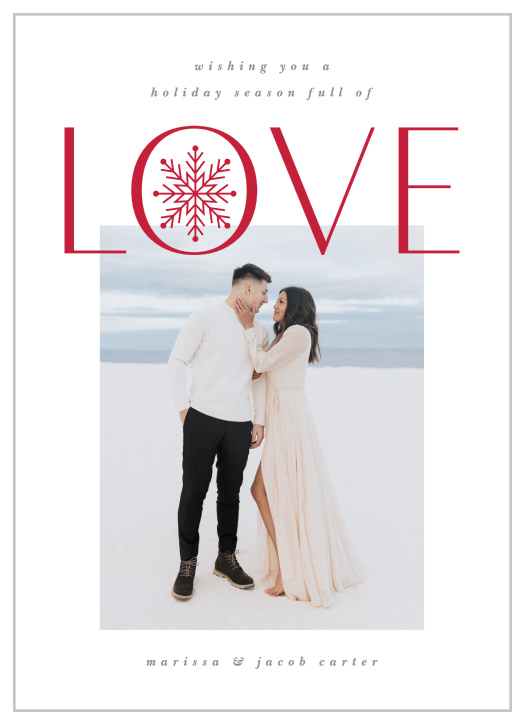 Share warm wishes to family and friends as newlyweds with our Love Snowflake Holiday Cards.