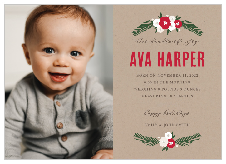 Our Kraft Wreath Holiday Cards shares a photo of your bundle of joy to family and friends this festive season.
