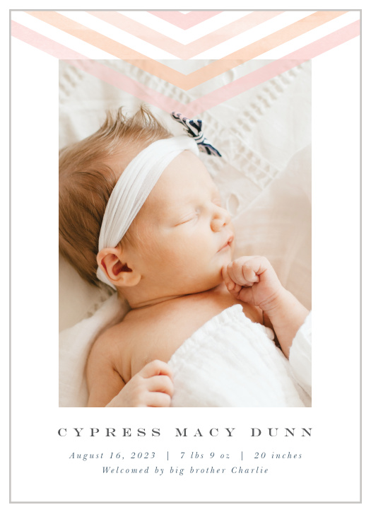 Choose a soft design such as our Chevron Headliner Birth Announcements to beautifully introduce your sweet baby to your loved ones.