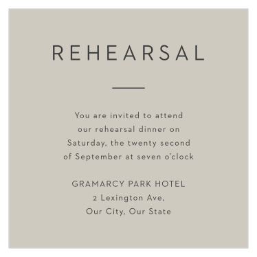 Share your rehearsal dinner details with our Party Party Rehearsal Cards.