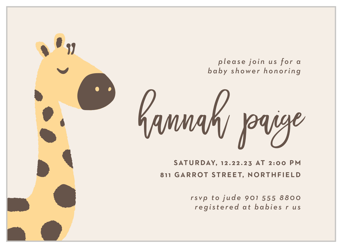 Grand Giraffe Baby Shower Invitations