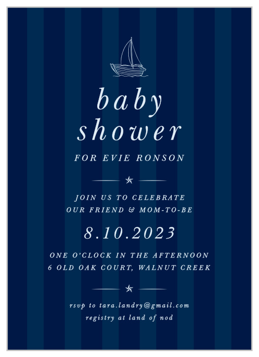 Our Penned Sailboat Baby Shower Invitation is perfect for bringing your close friends and family together to celebrate your little one on the way.