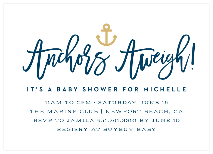 Get ready to sail into the perfect baby shower with our Anchors Aweigh Baby Shower Invitations!